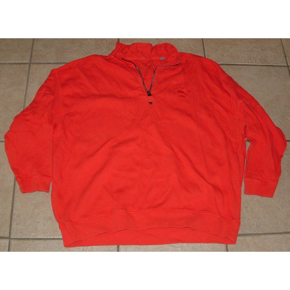 TOMMY BAHAMAS RELAX Mens Sz XXL Red Faded Look LOGO Long Sleeve 1/4 Zip Shirt